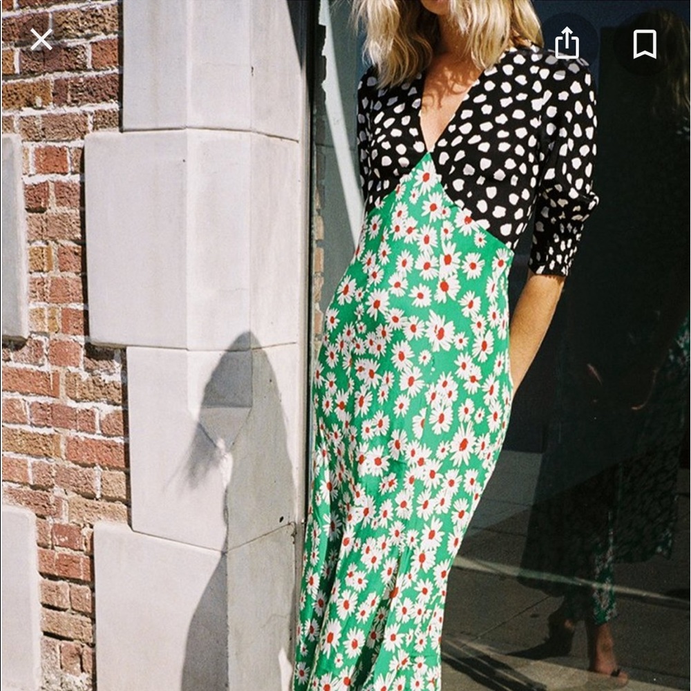 RIXO Martha Dress in Green Red Daisy